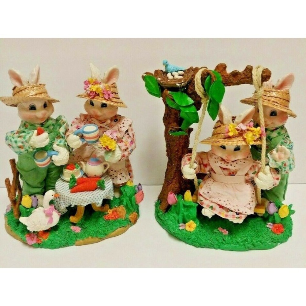 Set Of 2 Fabric Mache' Spring Bunnies Ea